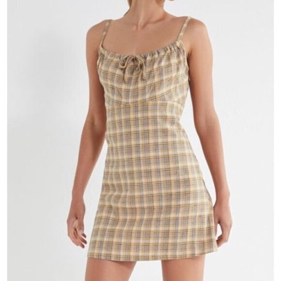 Urban Outfitters Ester Linen Yellow Plaid Dress - Picture 1 of 8
